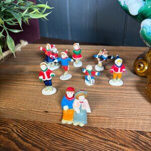 Vintage Christmas Village Ice Skaters Set 1960s Plastic Holiday Figurines